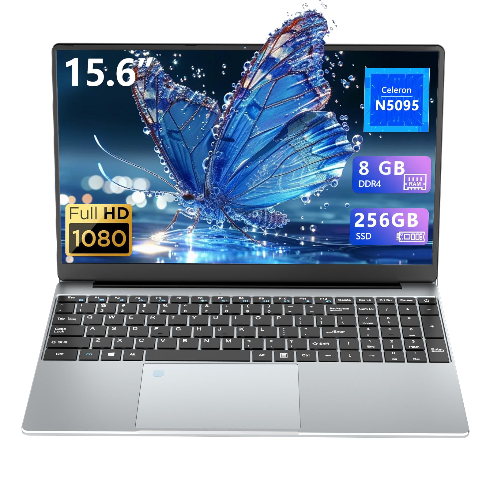 Gaming Laptop 15.6 Inch Lap top Laptops 8GB 256GB SSD N5095 Traditional Computers Notebook Computer 180 Angle Opening Fingerprint Unlock Backlit Keyboard 1920X1080 FHD IPS Netbook MINI-HDMI