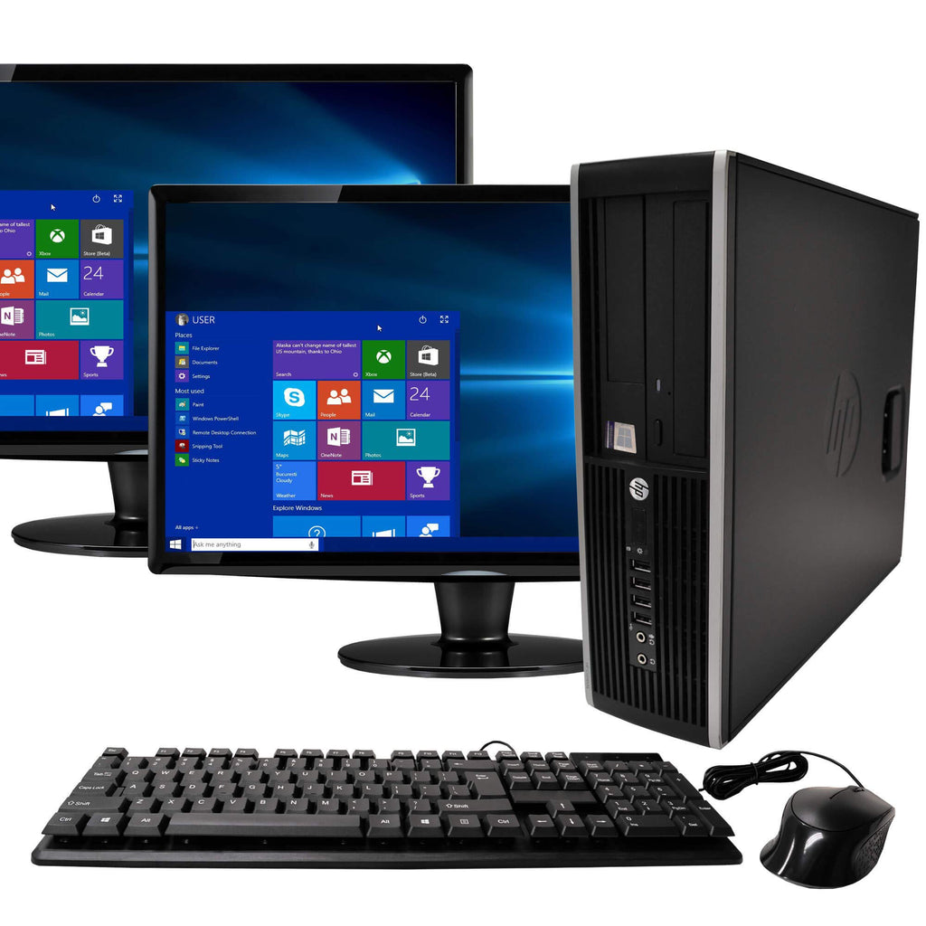 HP Elite Desktop Computer Intel Quad Core i5 3.1-GHz 8 GB Ram 1 TB Dual 19in LCD Monitors DVD WiFi Bluetooth Windows 10 (Renewed)
