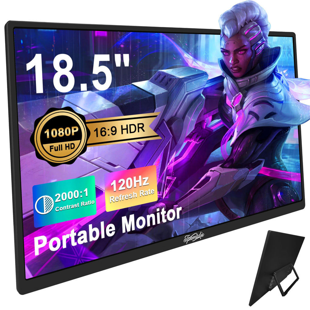 Tpsmtdis 18.5inch Portable Monitor Laptop Monitors 120Hz Travel Gaming Monitor 400Nits HDR FHD Plug&Play Dual Speakers External Screen for PC TabletMacSwitch Xbox PS3/4/5 Will