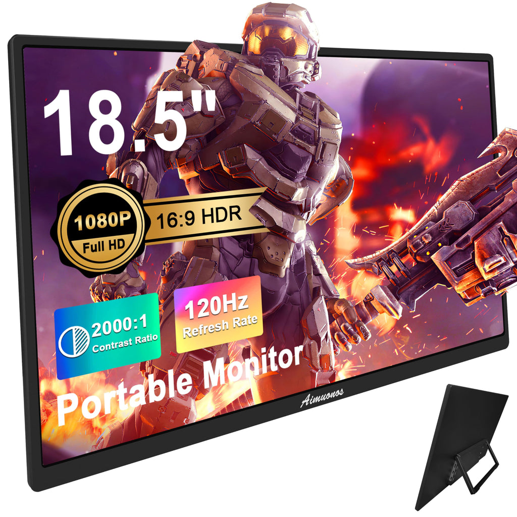 aimuonos 18.5inch Portable Monitor for Laptop1080P Laptops Monitors 120Hz FHD HDR Plug&Play HDMI IPS Display Dual Speakers Travel External Screen for PCTabletMacSwitchXboxPS3/4/5 Will