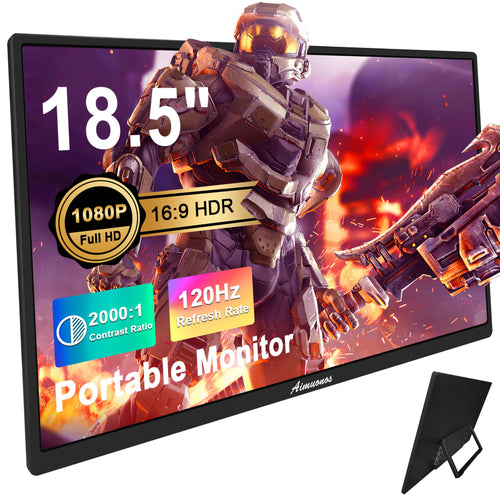 aimuonos 18.5inch Portable Monitor for Laptop1080P Laptops Monitors 120Hz FHD HDR Plug&Play HDMI IPS Display Dual Speakers Travel External Screen for PCTabletMacSwitchXboxPS3/4/5 Will