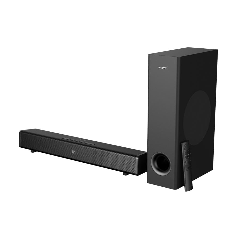 Creative Stage 360 2.1 Soundbar with Dolby Atmos and Subwoofer for TV/Computers/Ultrawide Monitors Surround Sound with HDMI ARC/2.0 Bluetooth Optical Input and IR Remote
